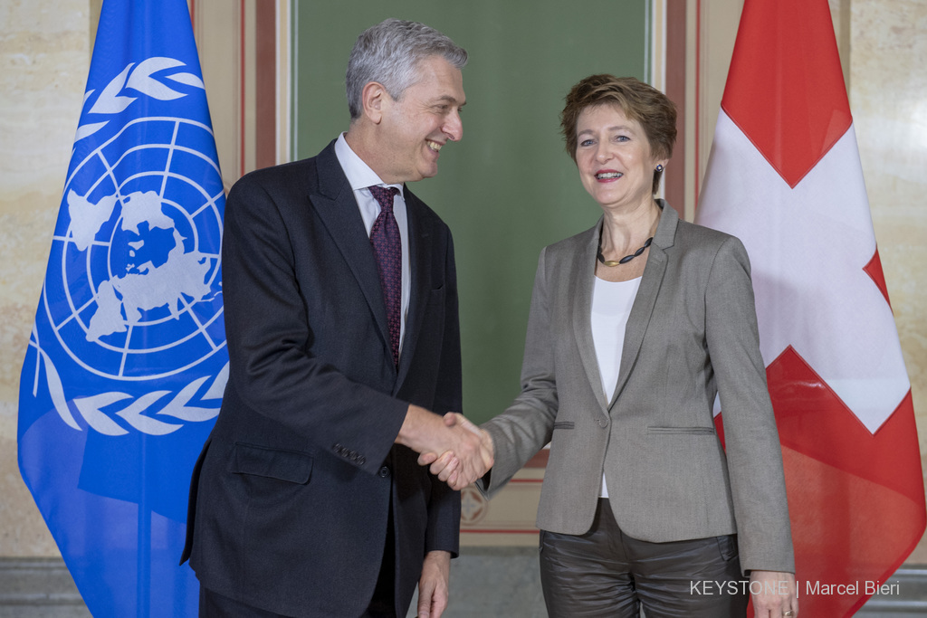 Federal Councillor Simonetta Sommaruga and UN High Commissioner for Refugees Filippo Grand