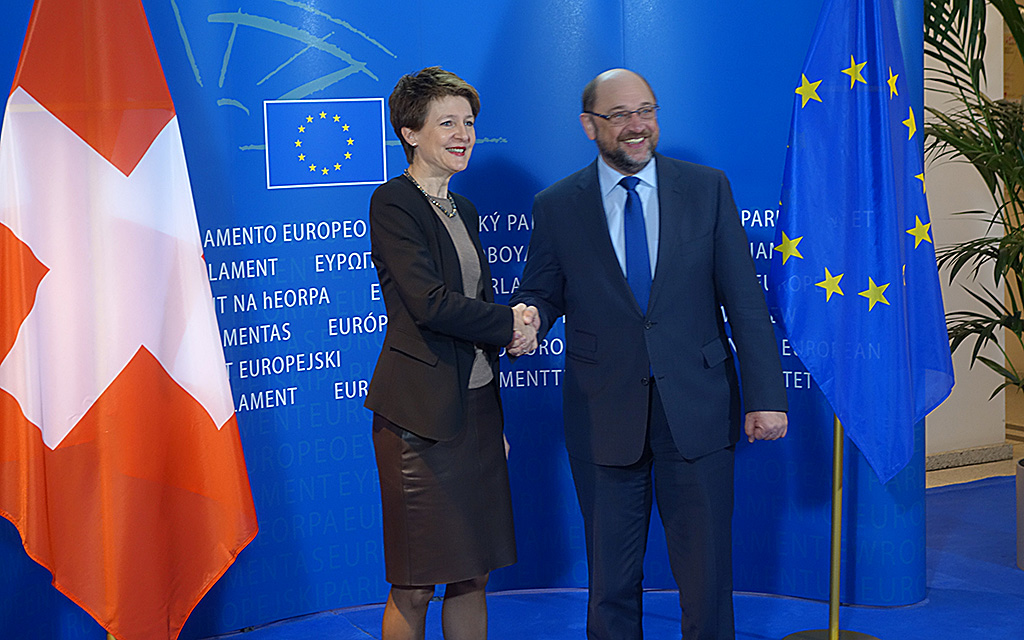 La presidente della Confederazione Simonetta Sommaruga con Martin Schulz, presidente del Parlamento europeo