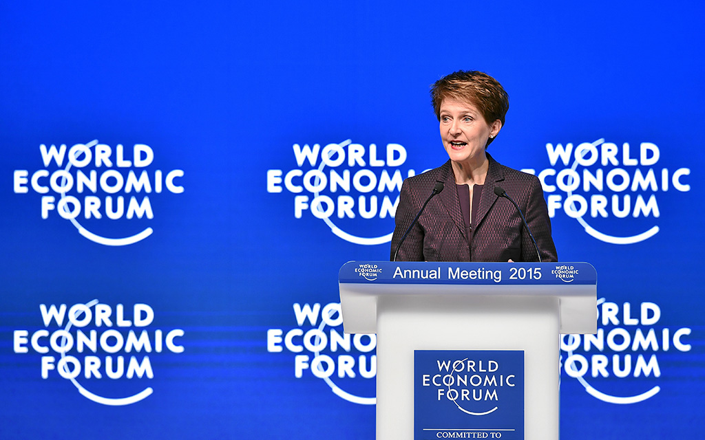 Discorso della presidente della Confederazione Simonetta Sommaruga per l’inaugurazione del World Economic Forum 2015 a Davos (Foto: WEF, Michael Buholzer)